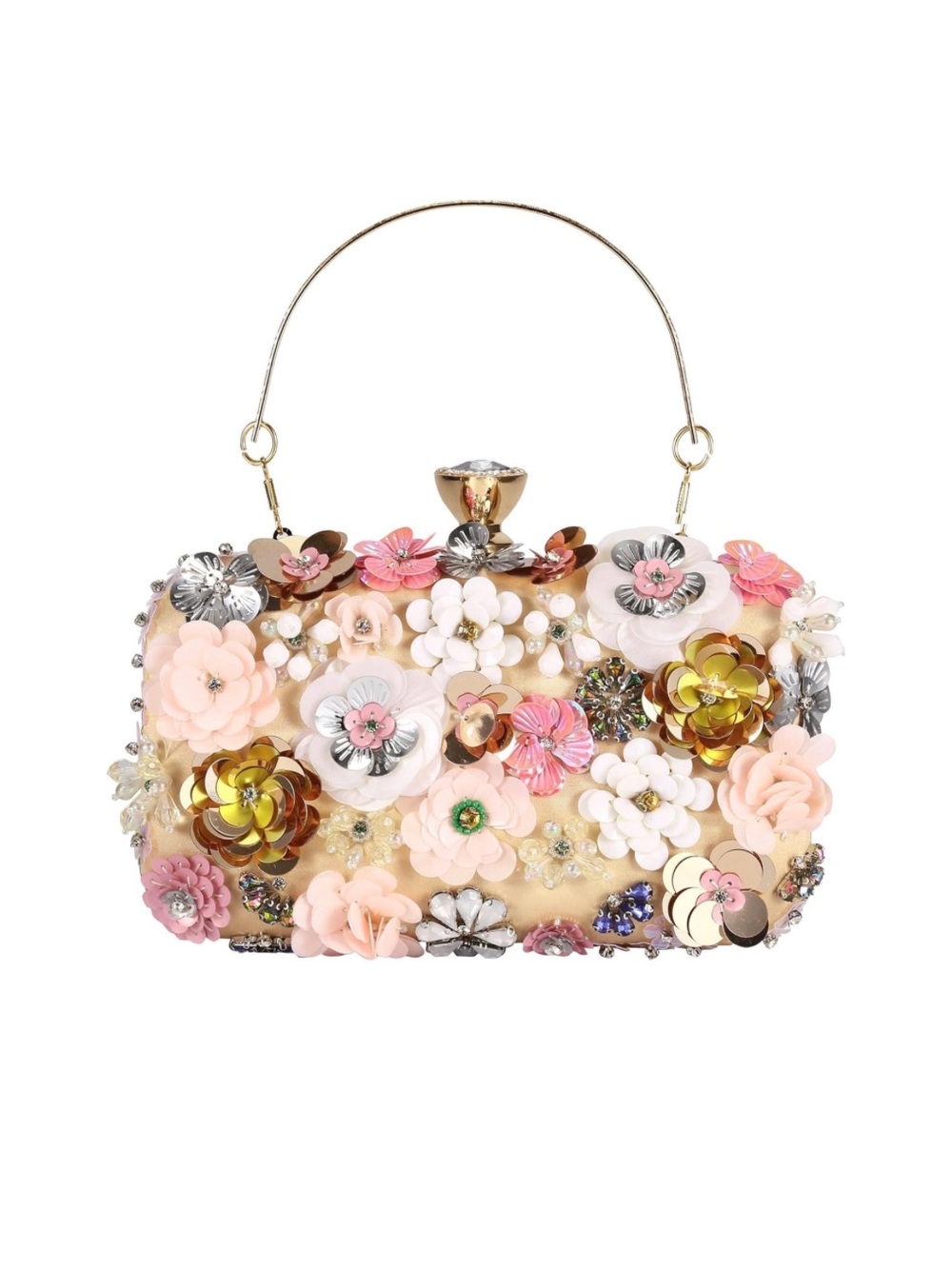 Embellished Floral Clutch Handbag in Blush Pink
